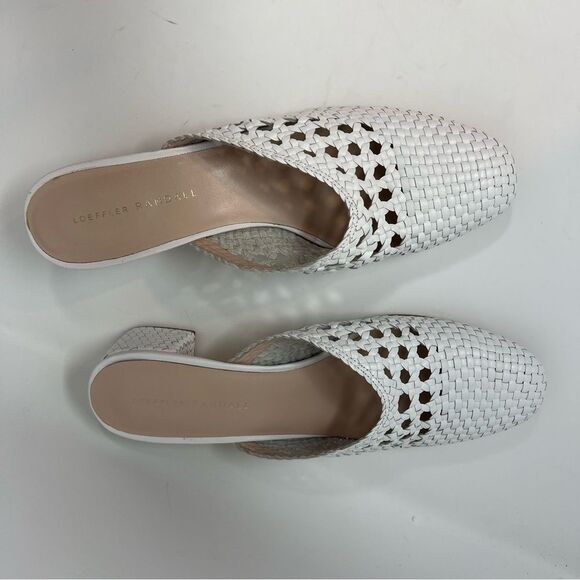 EUC Loeffler Randall Lulu Mule White Leather Woven Block Heel Sz 9 - Picture 7 of 11